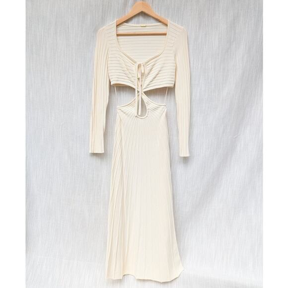Cult Gaia Fergie Off White Cutout Ribbed-knit Midi Maxi Dress, size M - Picture 1 of 8